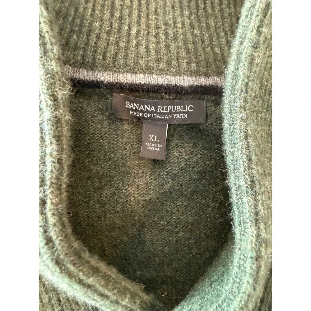 Banana Republic Mens XL Forest Green Shawl Collar Italian Yarn Elbow Sweater